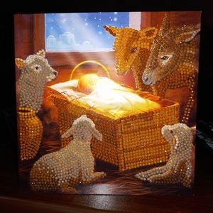 Completed Crystal Art Christmas Card - Manger Scene